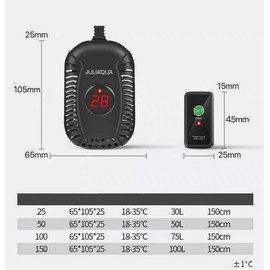 JULIAQUA Aquarium Heater with Temperature Display, Adjustable Aquarium Heater, Heating Rod for Fish, Heater for Turtles 25 W / 50 W / 100 W / 150 W (G-150 W)