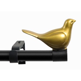 MERIVILLE 3/4" Diameter Farmhouse Single Window Treatment Curtain Rod, Gold Bird Finials (48"-84", Black Rod)