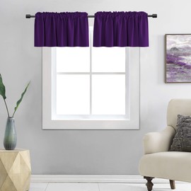 DONREN Royal Purple Window Valances for Kitchen - Blackout Rod Pocket Valances for Small Window (42 by 15 Inch,2 Panels)