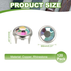 YELARXI Rhinestone Studs, Rhinestone Claw Beads Nailhead Crystal Claw Rivets Punk Spikes Decorative Round Rivets, 8 mm Fit for Clothing DIY Leather Craft Bags Belt (120 Pack, AB White)