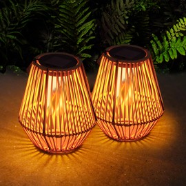 Solar Lanterns Outdoor Waterproof, Vintage Hanging Lights with 12-Hr Illumination & IP65 - 800mAh Battery, Auto On/Off, Rustproof Metal for Garden, Patio, Yard, Gift-Ready Decor, Rattan, 2 Pack
