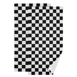 MATEKULI Black and White Checkered Hand Towels for Bathroom 2 Pack,Microfiber Soft Absorbent Geometric Checkerboard Modern Kitchen Towels,Decorative Bathroom Towels for Face,Hair,Bath 14"x28"