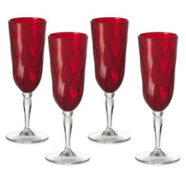 Omada Design 4 Glasses for Champagne, 6,89 fl oz Flute in acrilic Unbreakable Plastic, Diamond Line, Red