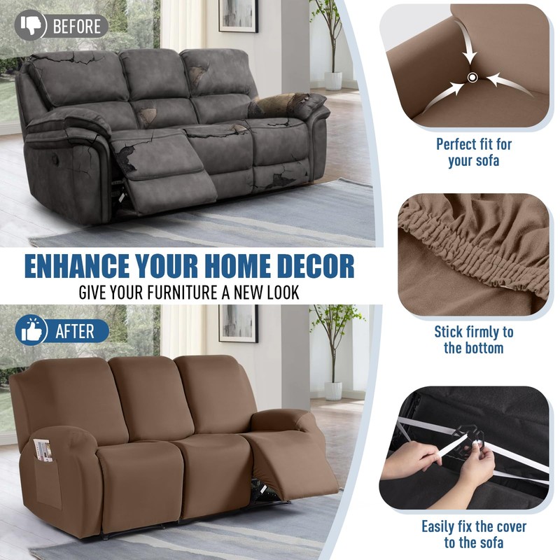TAOCOCO Recliner Sofa Slipcover, 3 Pieces Polyester Fabric Stretch Sofa