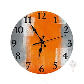 LOKMU LOKMU Silent Non Ticking Clock 10 Inch,Round Wall Clock,Decorative for Living Room, Kitchen, Home,Bathroom, Bedroom, Office or School Grey and Orange Abstract Art Painting (Grey and Orange)