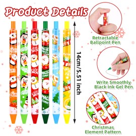 SULOLI 36 Pcs Christmas Pens, Retractable Pen Christmas Ballpoint Pens Black Ink Santa Snowman Tree Xmas Writing Pens for Christmas Party Gift Office Supplies(12 Styles)