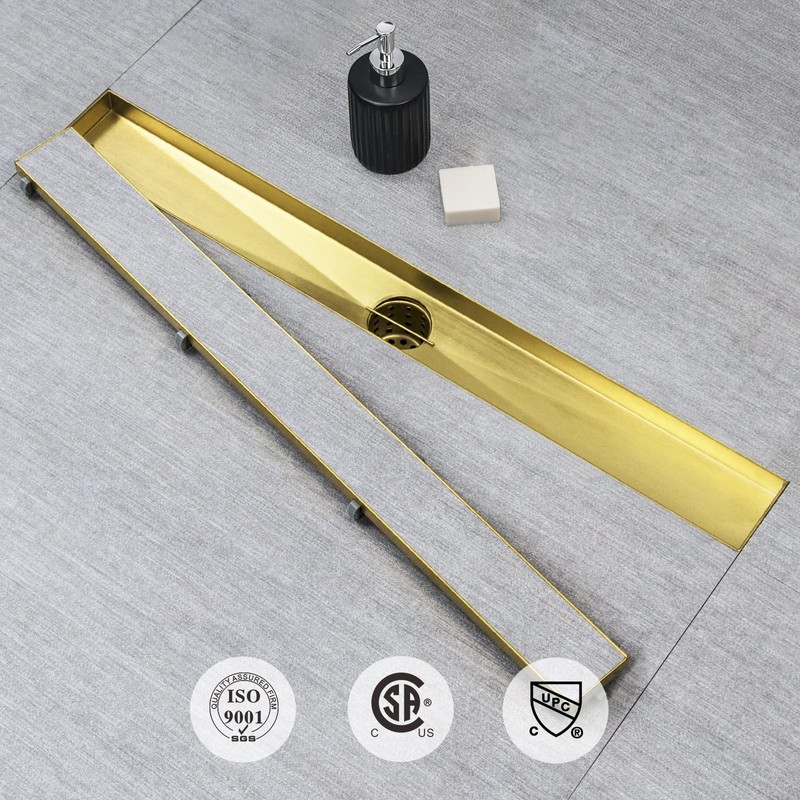 SaniteModar Linear Shower Drain, Gold Shower Drain 18 inch with