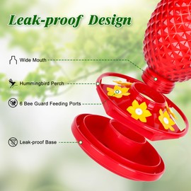 Fchstaer Glass Hummingbird Feeders for Outdoors Hanging Ant and Bee Proof 16OZ 2 Pack Red Pineapple Humming Bird Feeder with 6 Feeding Ports and Ant Moat Hummingbird Gifts for Women Garden Decor