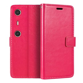 Shantime Leather Case Compatible with Xreal Beam Pro AR, Business Design Magnetic Flip Cover with 3 Card Slots, Photo Frame, and Hidden Wallet(Rose Red)