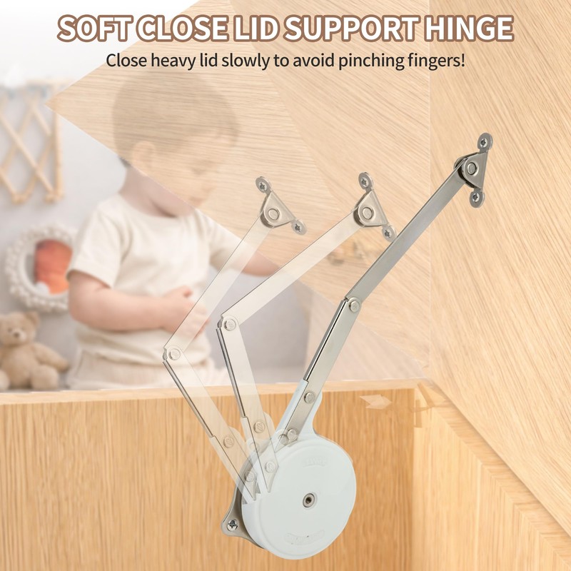 2 Pack Toy Box Hinges, Soft Close Hinges with Multi-Angle