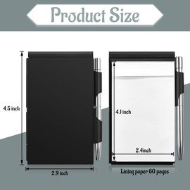2 Pieces Metal Pocket Notebook with Pen and Refillable Paper, Aluminium Flap Office Notebook, Mini Notepad Holder, Small Diary Notebook with Pen Holder (Black)
