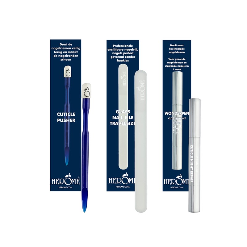 Herome Combi Pack Cuticle Pusher, Glass Nail File Pocket Size