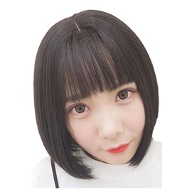 Wig Short Bob Black Hair Black Wig Halloween Straight Short Bob Daily Use Blunt Bangs Natural Medium Cut Ladies Women Curl Wave Color Black