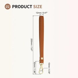 SUIKIHUM Leather Wristlet Strap, (20cm/7.87" Long KeyChain Hand Strap) Leather Replacement Wrist Strap for Purse, Clutch, Keychain, Brown Leather Gold Clasp