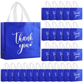 SilTriangle 50 Pcs Thank You Gift Bags with Handles Bulk Thank You Non Woven Bags Reusable Gift handbags Bridesmaid Souvenir Goodie handbags for Wedding Shopping(11 x 12 x 5 Inch,Royal Blue)