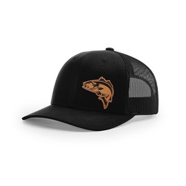 Red Drum Redfish Fishing Hat Laser Engraved Leather Patch Richardson 112 Snapback Trucker Cap Black
