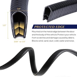 GoldWheel 32FT Edge Trim U-Channel Black Rubber Seal Edge Strip with Metal 1/2" X 3/8" - Fit Gap 3/64" to1/4 Car Door Edge Sealing Strip PVC Weather Stripping Metal Side Edge Protector