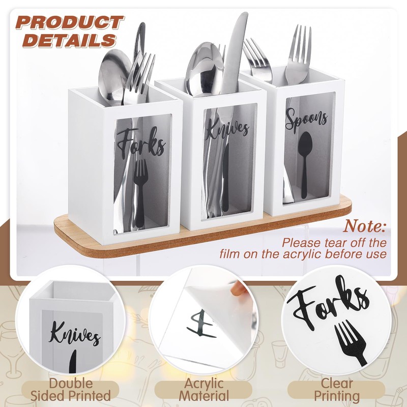 Gejoy Clear Acrylic Silverware Cutlery Caddy Utensil Holder with Wood