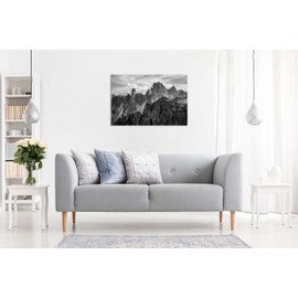 Panther Print Fine Art Prints Black & White High Mountain Peaks Artistic Framed Canvas Print, Pictures for Home Walls, Bedroom, Living Room & Bathroom Decor 31x20cm (12x8in)