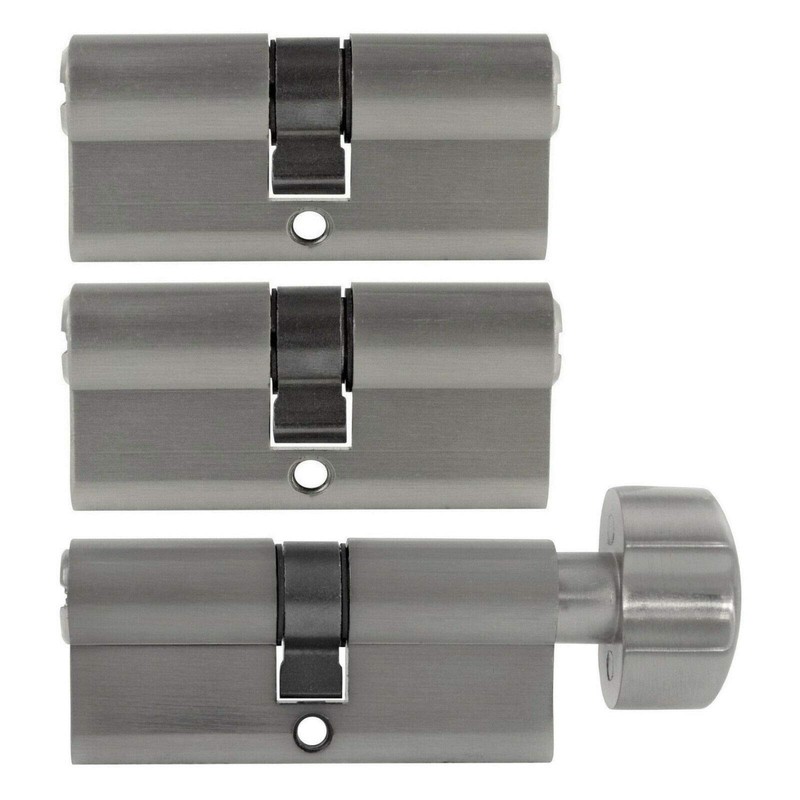 3x Door Cylinder Lock 60 mm 30/30 mm Simultaneous Locking