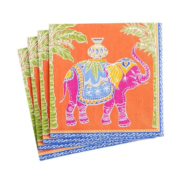 Caspari Royal Elephant Paper Cocktail Napkins in Orange, 40 Count