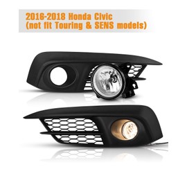 AUTOFREE Fog Lights for Honda Civic 2/4 Dr 2016 2017 2018 with H8 12V35W Blubs OEM Fog Lamps Assembly Replacement Included Wiring Kit & Switch-1 Pair(Clear Glass Lens)