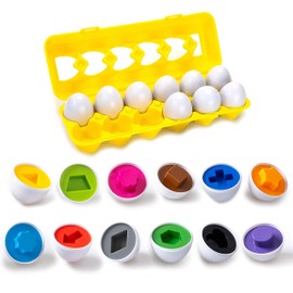 Color & Shapes Matching Egg Toy - Shape Sorting & Color Recognition Learning Toy for Toddlers - Preschool Game - Montessori Education - Easter Eggs