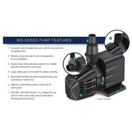 Atlantic Water Gardens MD550 Energy Efficient Water Feature and Fountain Pump, 550 GPH
