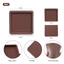 Furniture Cups, 4 Pcs Furniture Caster Cups, 2.5inch Non-Slip Furniture Pads Floor Protectors Rubber Feet Chair Leg Caps for Bed Cabinet Sofa Chair Table Piano(Brown)