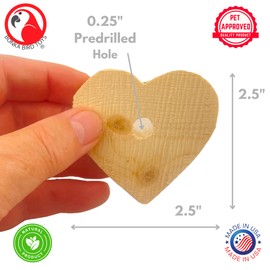 Bonka Bird Toys 1164 Natural Wood Hearts 2.5" x 2.5" x 0.25" Untreated Wood Pieces with 0.25" Hole for Small Medium Large Bird Toy Making and Chewing Enrichment