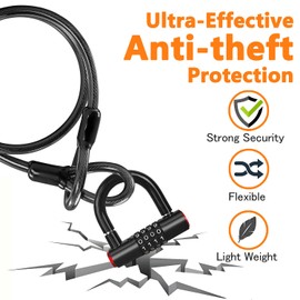 Security Cable Lock Set (4 Digital Combination U-Lock & 4 ft x 1/2" Flexible Steel Sealed Looped Ends Cable),Heavy Duty Anti-Theft U Lock with Steel Security Chain for Bikes, Outdoor Equipment