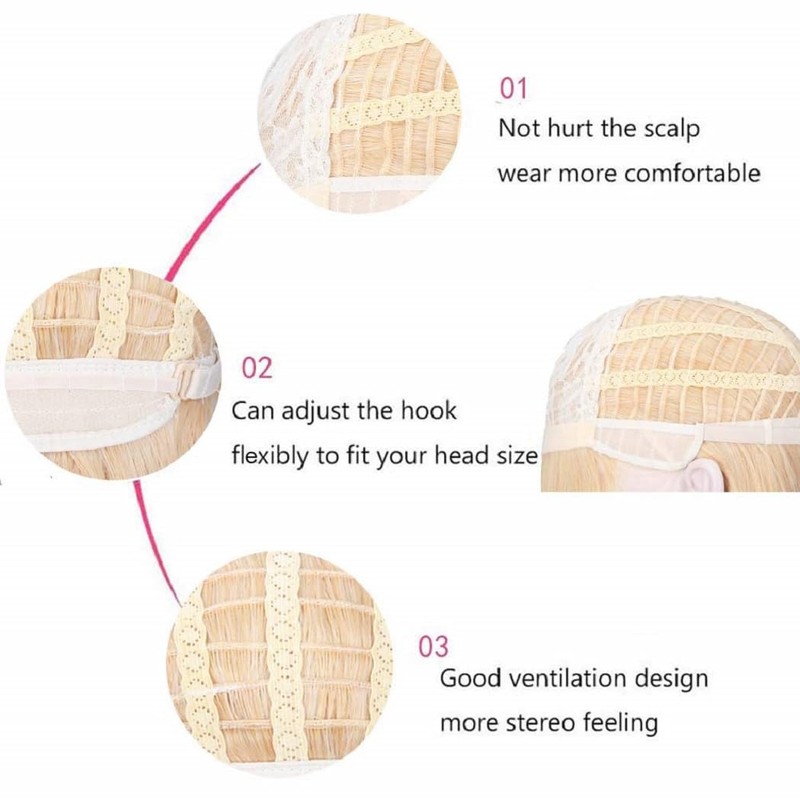 PATTNIUM Light Blue Bob Wig with Bangs Kids Child Short