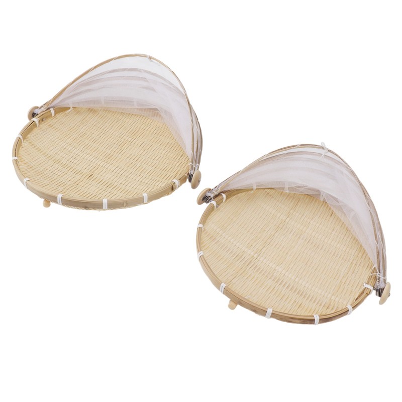 2Pcs Food Serving Tent Basket Fly Skeeter Insect Resistant Bamboo