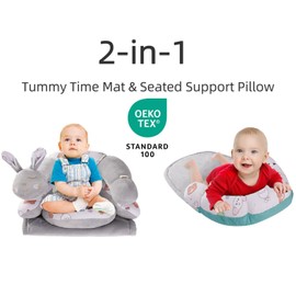 HbJoAixi 2-in-1 Tummy Time Mat Floor Seated Support Pillow,Baby Tummy Breastfeeding Time Pillow Support for Newborns and Older Babies with Detachable Support Pillow (Rabbit and Bear)