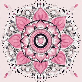 HOMETITUTE 10PCS 12x12 Inch Pink Mandala Peel and Stick Floor Tiles Removable Self Adhesive Vinyl Flooring Stickers for Bedroom Yoga Room Entryway Home Decor