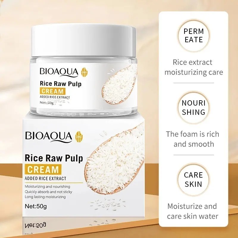 Bioaqua Crema Facial Extracto Arroz Ácido Hialurónico Reduce Manchas Poros