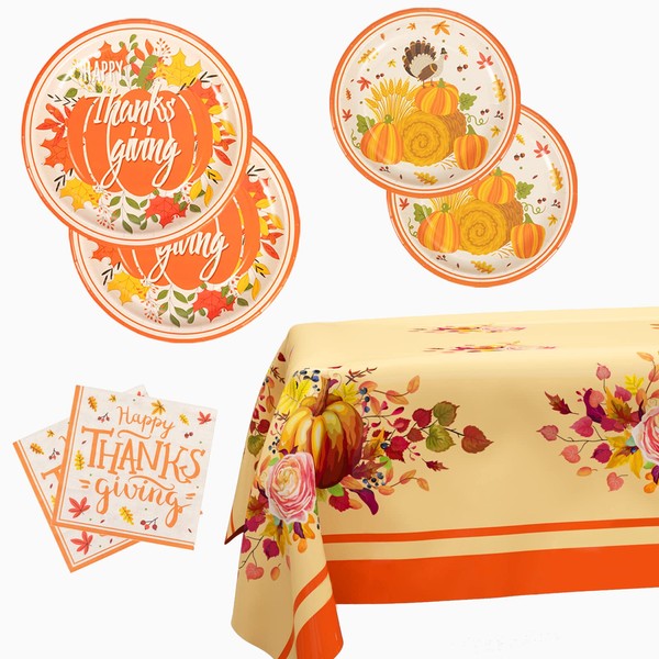 Thanksgiving Party Supplies Tableware Set - 73 Pack Pumpkin Turkey