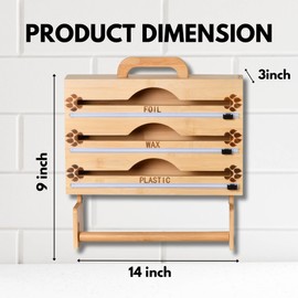 Foil Wax Plastic wrap Organizer Bamboo 3 in 1 Wrap Dispenser with Cutter and Labels Wall Mounted | Aluminum Foil Organizer and Paper Towel Holder for Kitchen