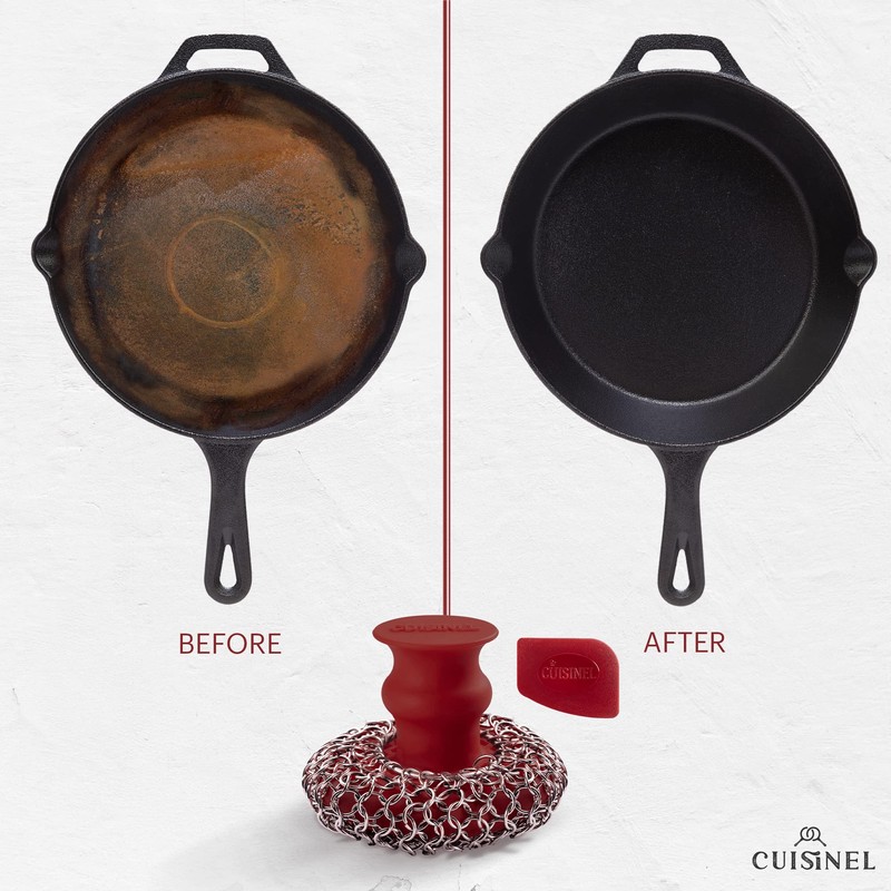 Cuisinel Cast Iron Chainmail Scrubber + Pan Scraper - Deluxe
