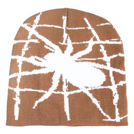 2THESTARS Beanies Y2K, Graphic Beanie Y2K, Crochet Spider Design, Knitted for Warmth, Comfort and Soft Feel (Brown)