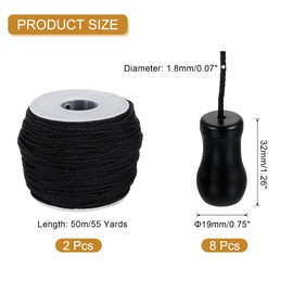 sourcing map 2 Roll Braided Lift Shade Cord, 1.8 mm 55 Yards/Roll Nylon Cord String with 8Pcs Wood Blind Pull Cord Knobs for Roman Blind Shade Rollers Repair Curtain Craft DIY (Black)