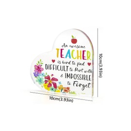 Teacher Gifts, Heart-Shaped Acrylic Plaque Thank You Teacher Gifts for Women Teacher Appreciation Gift Presents for Teacher Birthdays Graduation Leaving Christmas Thanksgiving Y7JSXXBJ