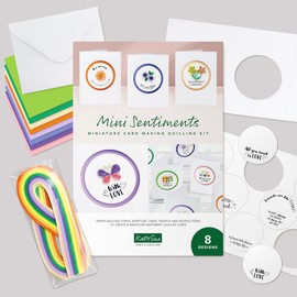 Katy Sue Miniature Sentiments Quilling & Card Making Kit (Makes 8 Cards) - Contains 8 Aperture Cards, 160 x 3mm Quilling Strips, 8 Envelopes, Instruction Book, 8 Printed Die Cut Sentiment Discs.