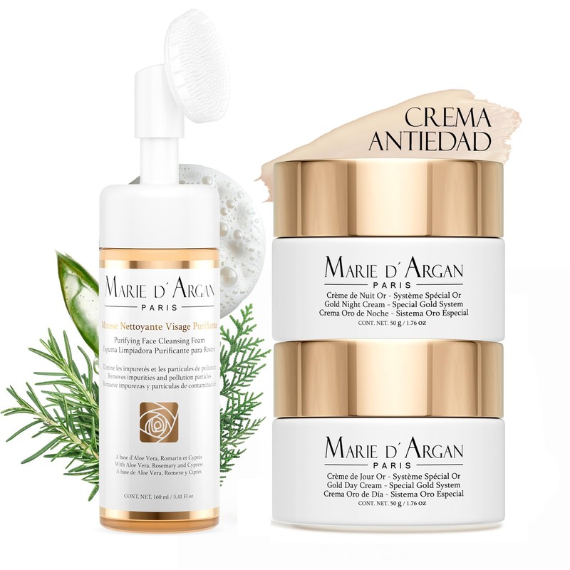 MARIE D' ARGAN Kit Cremas Faciale Oro 24K, Y Limpiador