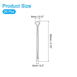 sourcing map 20Pcs 5mmx65mm 304 Stainless Steel Cotter Pin, Split Pin Fastener Clips Split Cotter for Household Appliances, Sports Equipment, Car Mechanics Repair (Silver)