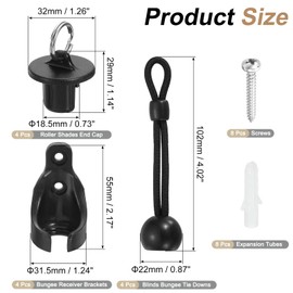 uxcell 4Set Bungee Kit, Universal Sun Shade Replacement Parts, Bungee Tie Downs, Bungee Receiver Brackets, Pull Ring End Cap for Exterior Outdoor/Indoor Roller Shade Blinds, Black