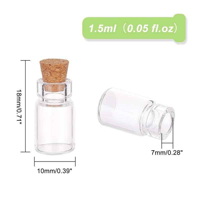 PandaHall - Klare Glasflasche Fläschchen mit Korken, 18x10 mm