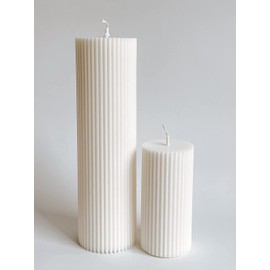 2 Pack Ribbed Pillar Soy Wax Scented Candle for Home Decoration Birthday Wedding Christmas (Ribbed Pillar Candle White)