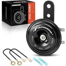 A-Premium Disc Horn High Universal Electric Horn - 12V 110 dB - Compatible with Passenger Car, Commercial/Off-Road Vehicle, ATVs, Scooter, Dirt/Pocket Bikes, Motorcycles & More, 76 mm