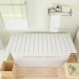 Bathtub Tray, Foldable Anti-dust Bathtub Cover Bath Insulation Cover, PVC Shutter Bath Lid Fit Most Tubs, Can Store Wine Glass, Books, Tablets, Cellphones (White, 150×70×0.6CM)